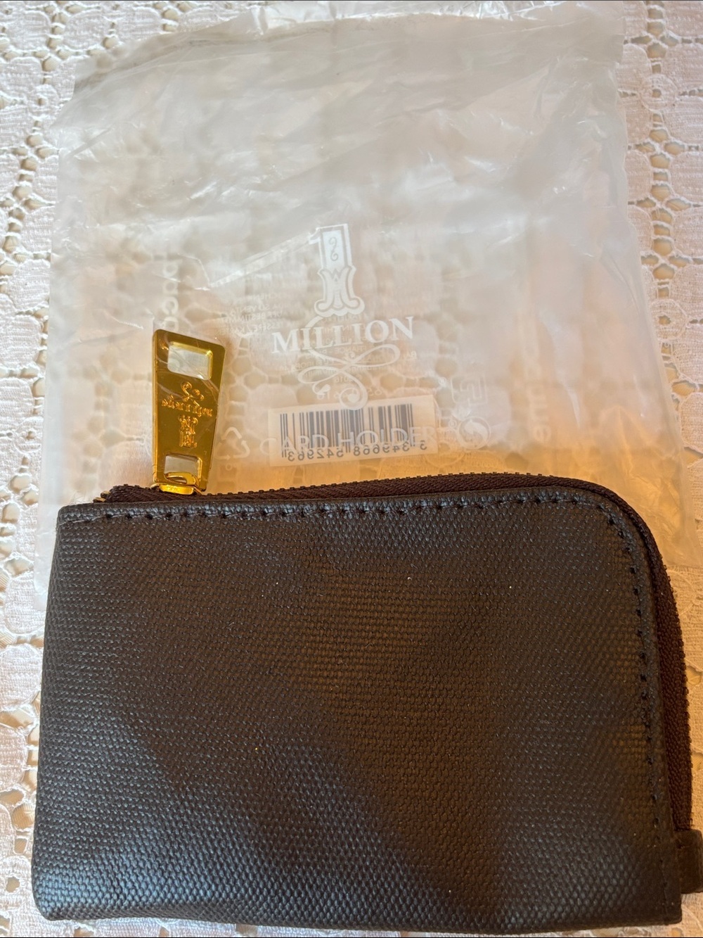 Black Zip Card Holder with Gold Zipper Pull Paco Rabanne